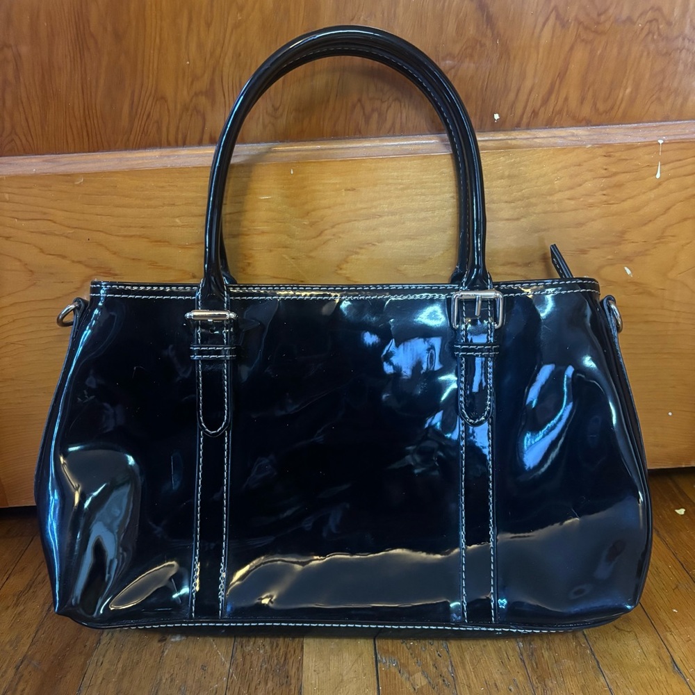 Elegant Black Patent Leather Handbag Liz Claiborne